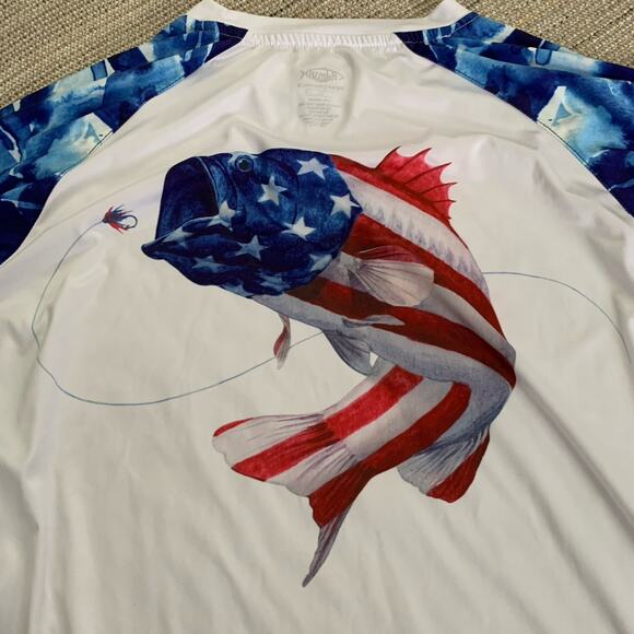 Palmyth T-Shirt Performance Fishing Mens XL Red White Blue Pullover Rash Guard - Picture 2 of 6